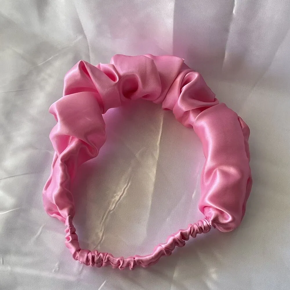 Pink Satin Headband wrap scrunched For Women Pleated design